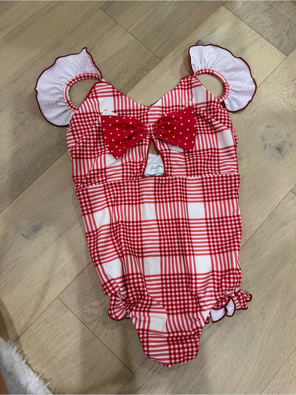 SweetHoney Red and White Gingham Bow One-Piece Swimsuit